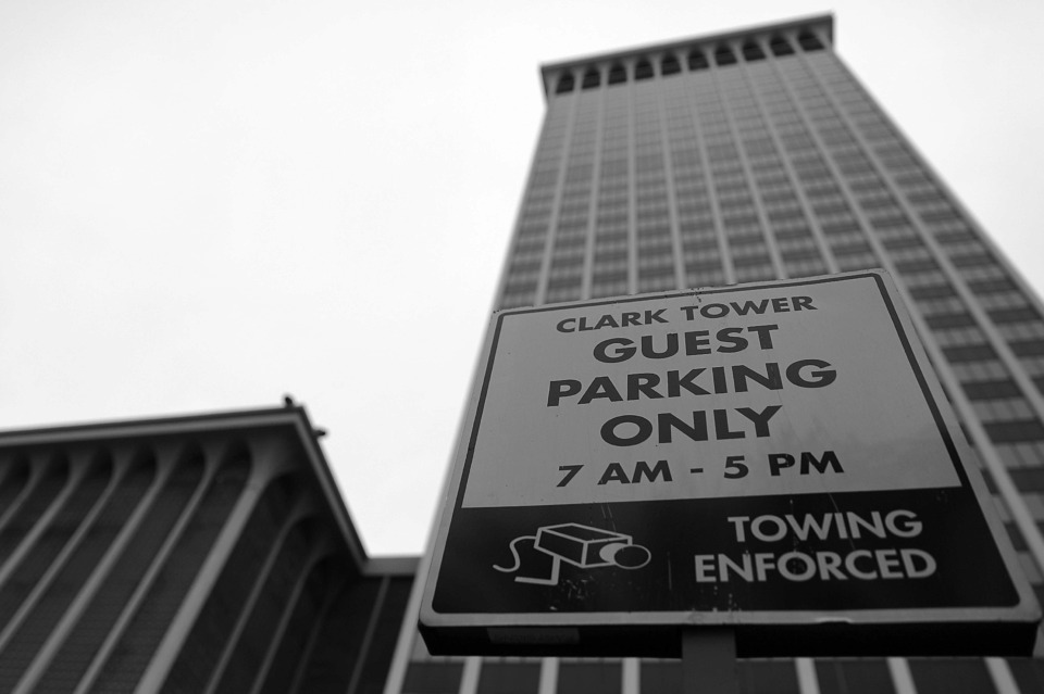 <strong>The scheduled foreclosure sale of Clark Tower on March 22 was postponed until noon on April 26. The foreclosure sale was scheduled after In-Rel Properties, which owns the 34-story skyscraper in East Memphis, defaulted on a $60.75 million loan payment to JPMorgan Chase Bank.</strong> (Patrick Lantrip/Daily Memphian file)
