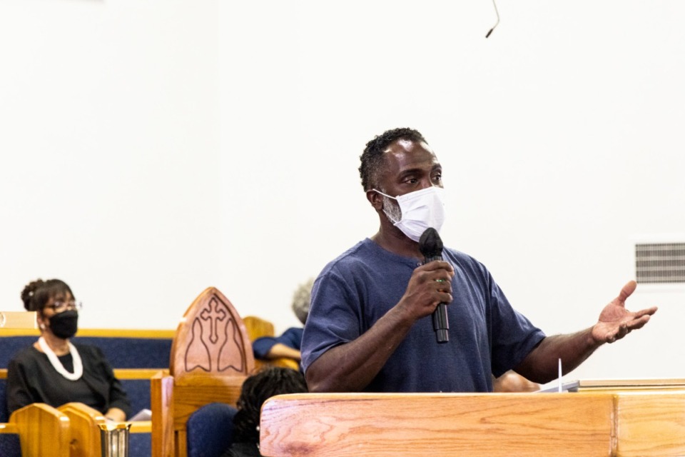 <strong>James Harrold, a graduate of the Life Together Final Escape Program, speaks Saturday at Temple Church of God in Christ. The program is designed for incarcerated men and women as well as their families to help them stay out of prison and transition back into society.</strong> (Brad Vest/Special to The Daily Memphian)