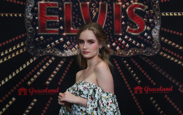 <strong>Olivia DeJonge, who plays Priscilla Presley in&nbsp;&ldquo;Elvis,&rdquo; pauses for a photo Saturday night at the movie&nbsp;premiere.</strong> (Patrick Lantrip/The Daily Memphian)