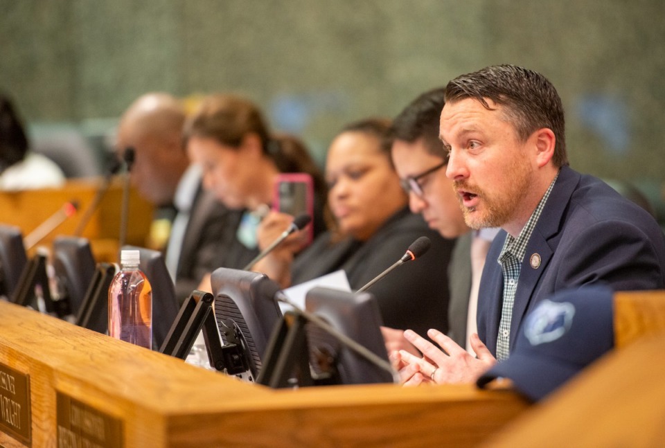 <strong>Shelby County Commissioner Mick Wright asked questions during a commission meeting in 2020. He was one of two sponsors of the county&rsquo;s new&nbsp;&ldquo;Fair Chance to Serve&rdquo; ordinance.</strong>&nbsp;(Greg Campbell/The Daily Memphian file)