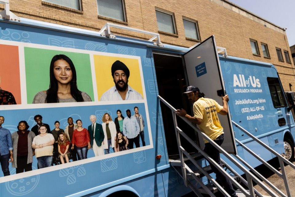 <strong>The National Institutes of Health&rsquo;s All of Us mobile exhibit set up Wednesday, June 15, outside the Orpheum Theatre. The exhibit is traveling across the U.S. to engage communities that have been historically underrepresented in medical research.</strong> (Brad Vest/Special to The Daily Memphian)