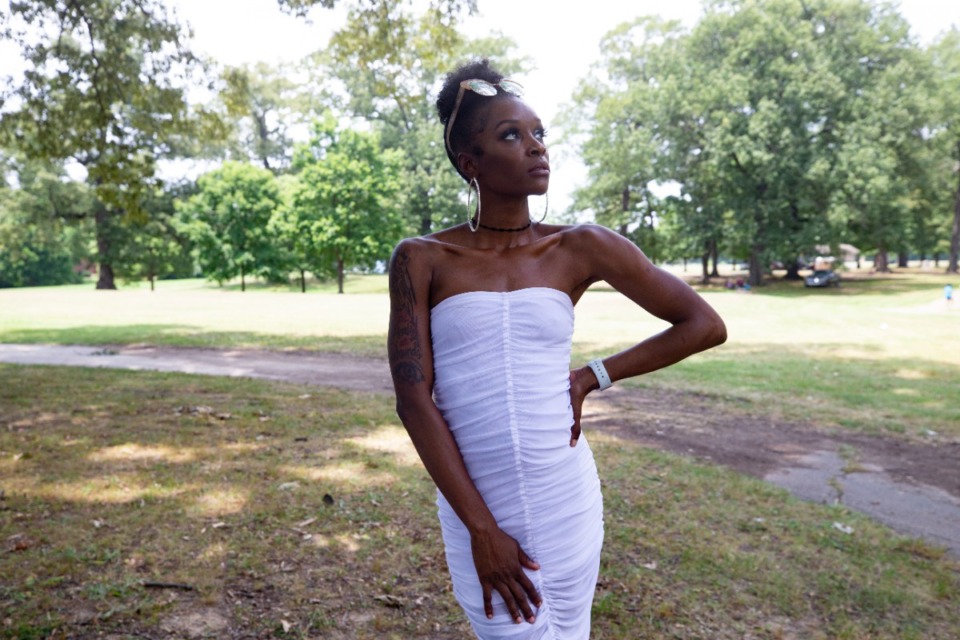 <strong>Laquita Gordon strikes a pose at Douglass Park during the&nbsp; Juneteenth celebration on Friday, June 17, 2022.</strong> (Ziggy Mack/Special to The Daily Memphian)