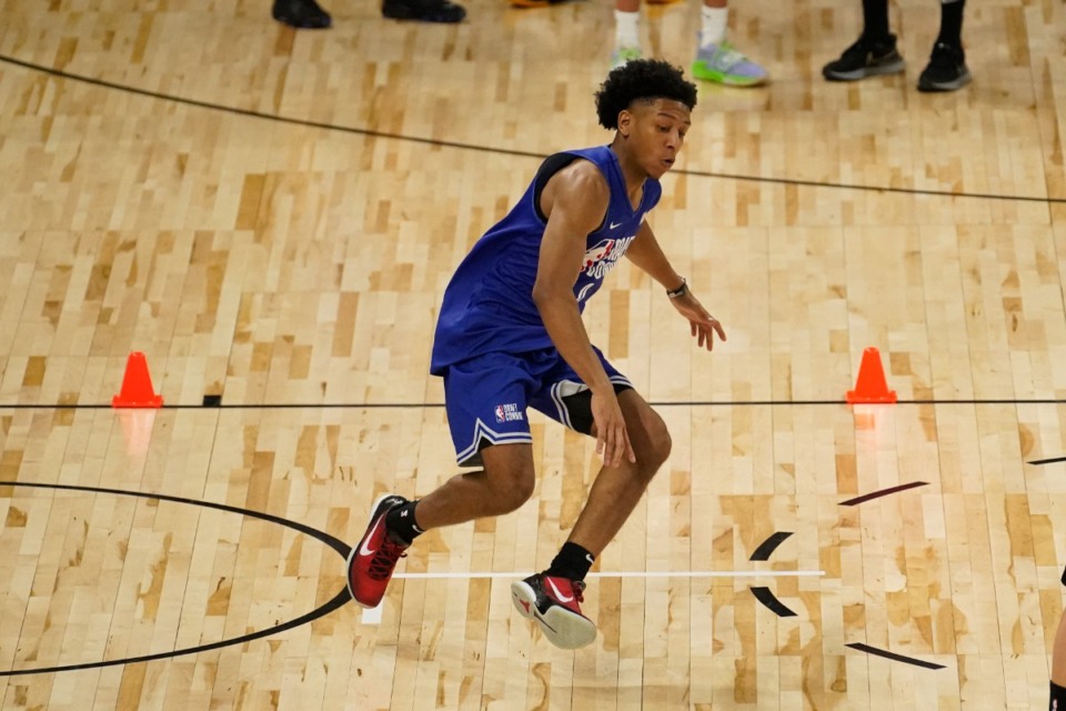 <strong>Kennedy Chandler participates in the 2022 NBA basketball Draft Combine on May 18 in Chicago.</strong> (Charles Rex Arbogast/Associated Press)