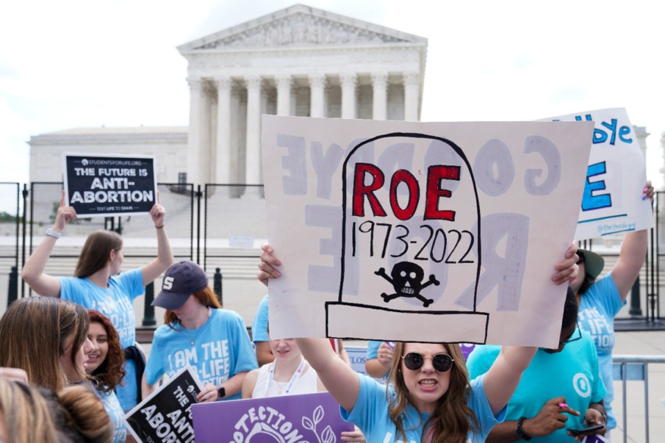 <strong>Demonstrators protest about abortion outside the Supreme Court in Washington, Friday, June 24, 2022.</strong>&nbsp;(AP Photo/Jacquelyn Martin)