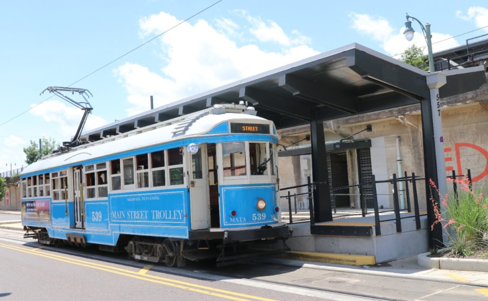 <strong>Trolley at South Main station outside the Memphis Railroad &amp; Trolley museum at 545 South Main Street in Central Station on Thursday, June 9, 2022.</strong> (Neil Strebig/The Daily Memphian)