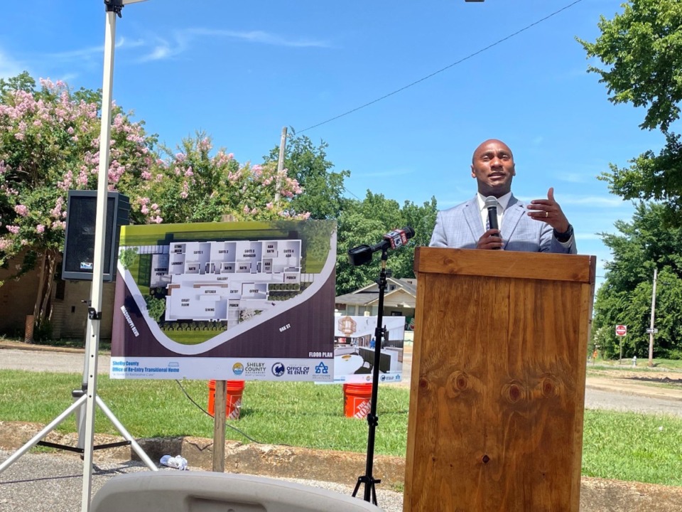 <strong>Shelby County Mayor Lee Harris discusses the transitional housing that will be built next to the Office of Re-Entry in South Memphis.</strong> (Julia Baker/The Daily Memphian)