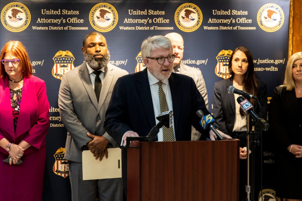 <strong>Joseph C. Murphy Jr., U.S. Attorney for the Western District of Tennessee, on Tuesday, June 28, announces the federal indictments of 14 alleged members and associates of Traveling Vice Lord/Junk Yard Dogs.</strong>&nbsp;(Brad Vest/Special to The Daily Memphian)