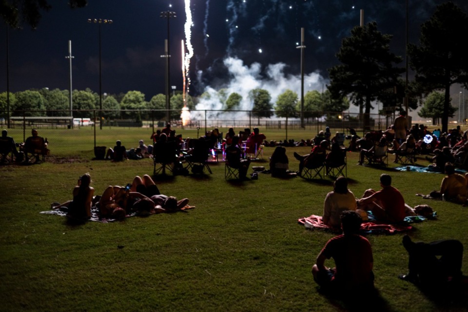<strong>Folks placed their chairs and blankets on the grounds at H. W. Cox Park in Collierville starting at 8 a.m. Saturday, to reserve their spots for the evenings annual Independence Day fireworks show.</strong> (Brad Vest/Special to The Daily Memphian)