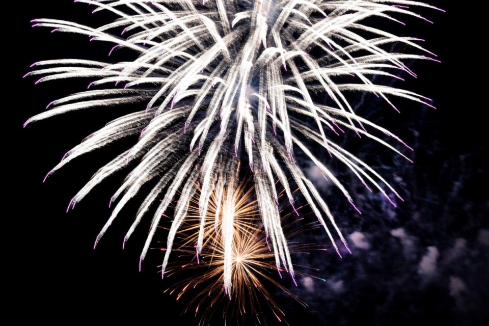 <strong>Fireworks light the sky Saturday, July 2, 2022, at H. W. Cox Park during Collierville&rsquo;s Independence Day celebration.</strong> (Brad Vest/Special to The Daily Memphian)