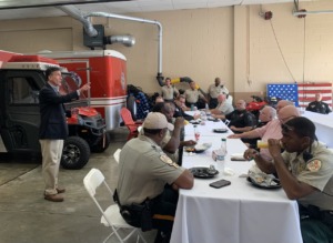 <strong>U.S. Rep.&nbsp;David Kustoff addresses first responders at Collierville Fire Station No. 3 on Tuesday, July, 5, as he kicked off his Law Enforcement and First Responder Appreciation Tour.</strong> (Abigail Warren/The Daily Memphian)