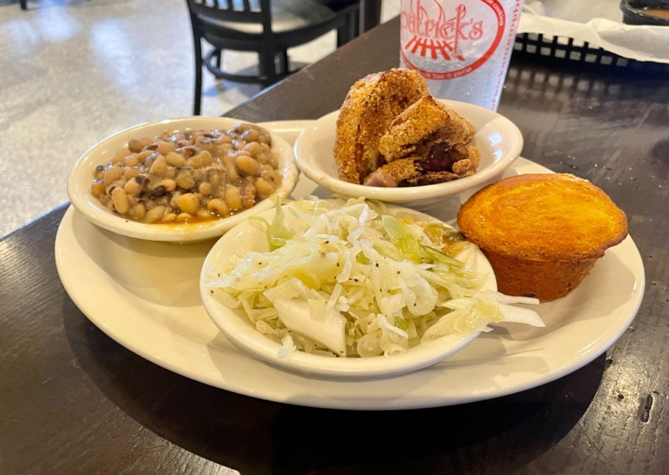 <strong>At Patrick&rsquo;s on Park Avenue, a three-vegetable plate with cornbread is $8.55.</strong> (Jennifer Biggs/Daily Memphian)