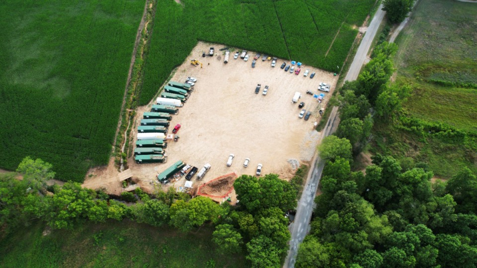 <strong>Drone shot shows the cleanup area where more than 200,000 gallons of crude oil spilled from the Mid-Valley Pipeline in Henderson, Tennessee. It is the second largest spill in state history.</strong> (Courtesy Protect Our Aquifer)