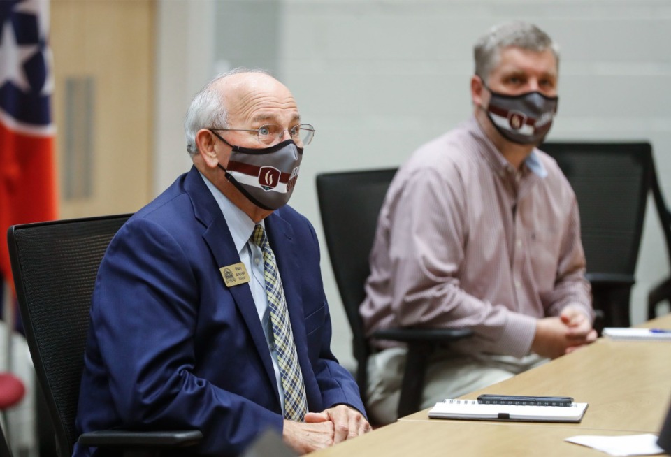 <strong>&ldquo;We want to make sure (teachers) know we support them 100%,&rdquo; said Collierville Mayor Stan Joyner (left), seen here in 2020.</strong> (Mark Weber/Daily Memphian file)