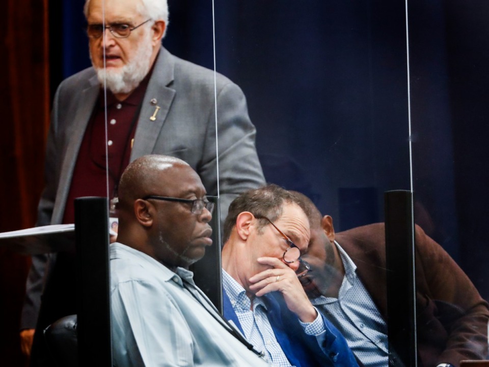 <strong>Memphis-Shelby County Schools board member Billy Orgel (middle) listens during the special meeting on Wednesday, July 13, 2022.</strong> (Mark Weber/The Daily Memphian)