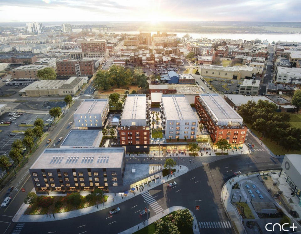 <strong>Butler Row, the mixed-use development planned for South Main, will include&nbsp;285 apartments, a 300-vehicle parking garage and 10,000 square feet of commercial space.&nbsp;</strong>(Courtesy of&nbsp;cnct. design)