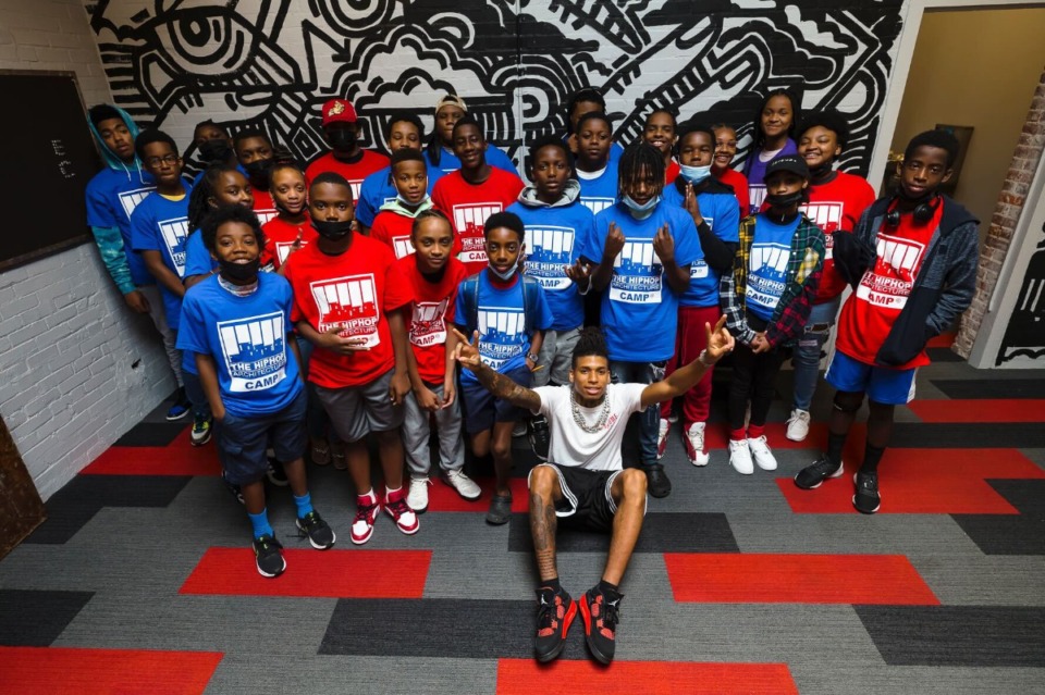 <strong>Memphis rapper NLE Choppa (center) was one of the guests for the Hip Hop Architecture Camp.&nbsp;Choppa, who just finished a lengthy tour overseas, rearranged his schedule to make it to Memphis in time for the camp.&nbsp;</strong>(Ziggy&nbsp;Mack/Courtesy&nbsp;Downtown&nbsp;Memphis&nbsp;Commission)