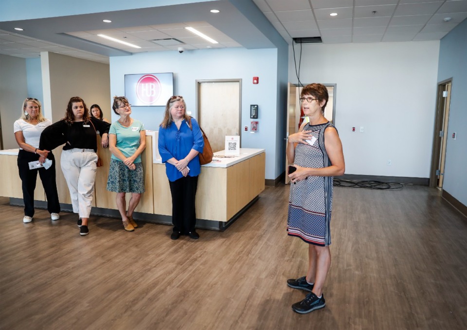 <strong>The Hospitality Hub co-founder Ellen D. Roberds (right) leads a tour of the new building on Tuesday, July 19, 2022.</strong> (Mark Weber/The Daily Memphian)