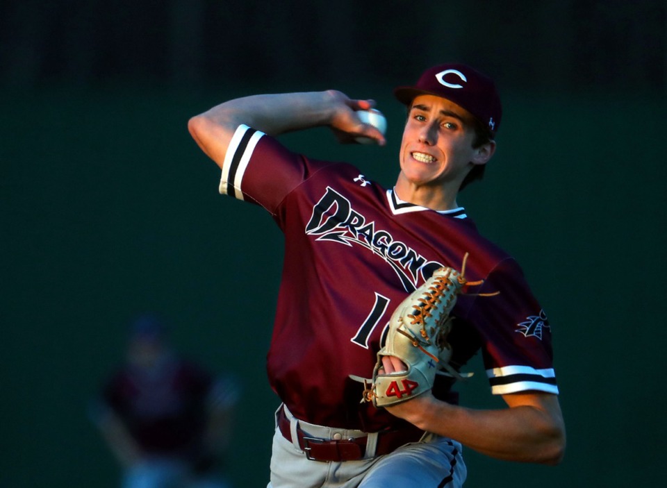 <strong>Collierville&rsquo;s Grayson Saunier (10) pitches against Briarcrest in 2021. He has been drafted by the Texas Rangers.</strong> (Patrick Lantrip/Daily Memphian file)