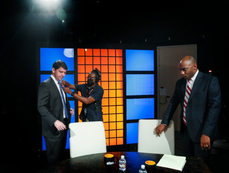 <strong>The Thursday, July 21, recording of the&nbsp;WKNO Channel 10 show &ldquo;Behind The Headlines,&rdquo; was the first direct dialogue between Worth Morgan (left) and Mayor Lee Harris.</strong> (Mark Weber/The Daily Memphian)
