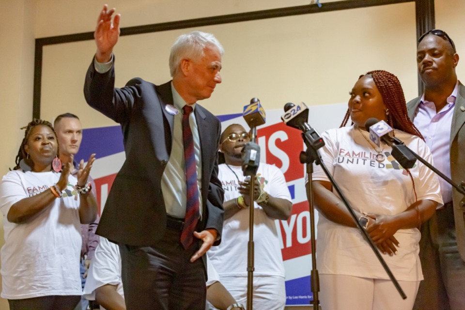 <strong>Steve Mulroy speaks along with Families United at his election headquarters in the University District on Friday, July 22, 2022.</strong>&nbsp;(Ziggy Mack/Special to The Daily Memphian)