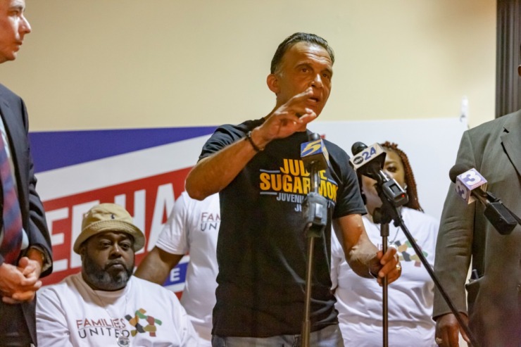 <strong>Judge Tarik Sugarmon speaks at Steve Mulroy&rsquo;s&nbsp;election headquarters on July 22, 2022.</strong> (Ziggy Mack/Special to The Daily Memphian)