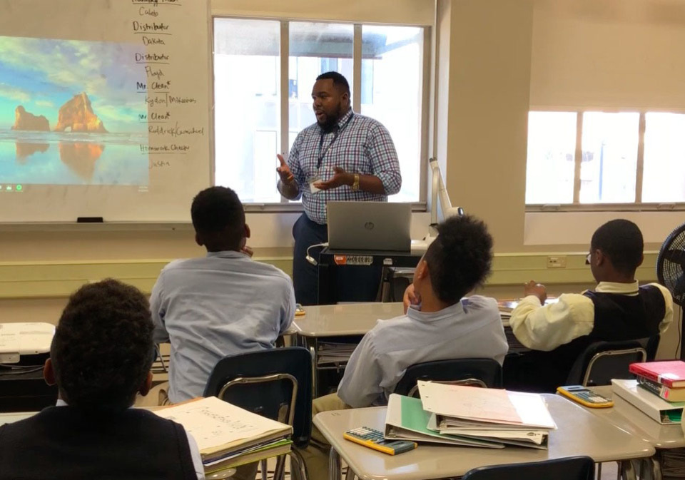 <strong>Tim Green speaks at Memphis Grizzlies Preparatory Charter School, one of the schools whose applications were denied by the Memphis-Shelby County Schools board.</strong> (Courtesy Tim Green/Memphis Restorative Justice Coalition/file)
