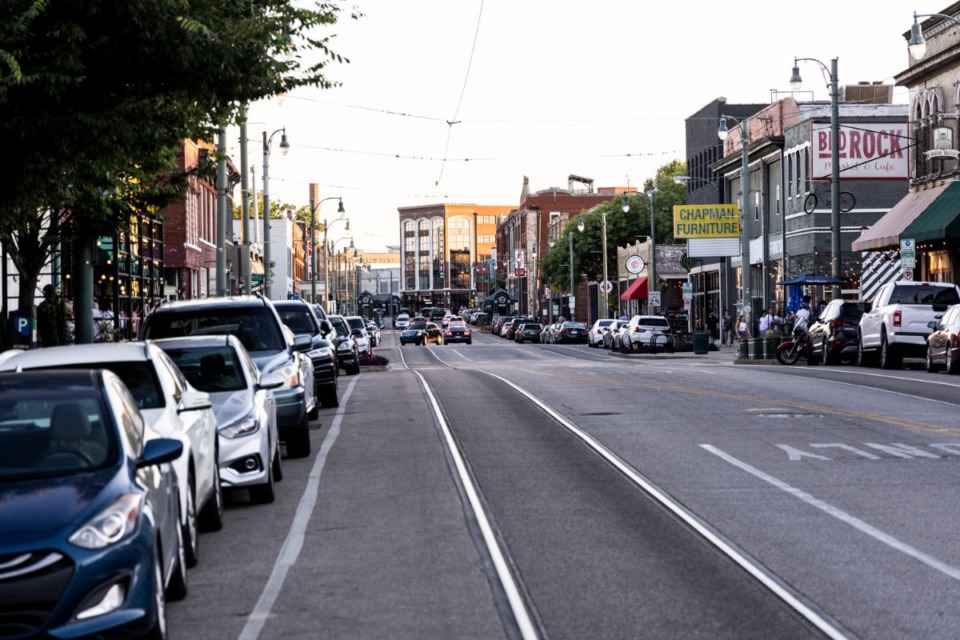 <strong>The view south along South Main Street during the South Main Trolley Night in June 2022. This month&rsquo;s Trolley Night is on July 29.</strong> (Brad Vest/The Daily Memphian file)
