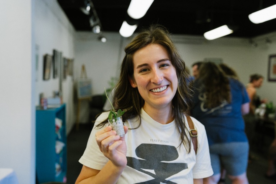 <strong>Maddi Wilkerson with one of her plant swaps.</strong> (Lucy Garrett/Special to The Daily Memphian)