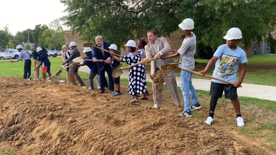 <strong>Community leaders and elected officials break ground Monday, Aug. 1, at the future site of the Whitehaven Community Center&rsquo;s multipurpose room.</strong> (Daja E. Henry/Daily Memphian)