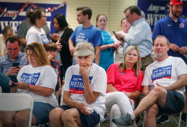 <strong>Supporters of Shelby County District Attorney Amy Weirich watch voter returns on Thursday, Aug. 4, 2022.</strong>(Mark Weber/The Daily Memphian)