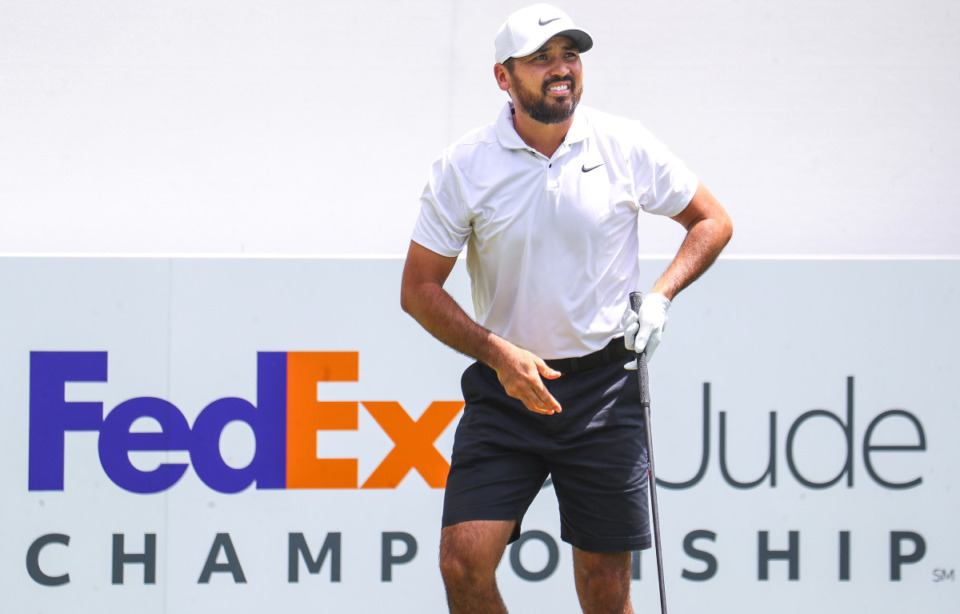 <strong>Jason Day watches his tee shot at the FedEx St. Jude Championship Pro-Am at TPC Southwind Aug. 10, 2022.</strong> (Patrick Lantrip/Daily Memphian)