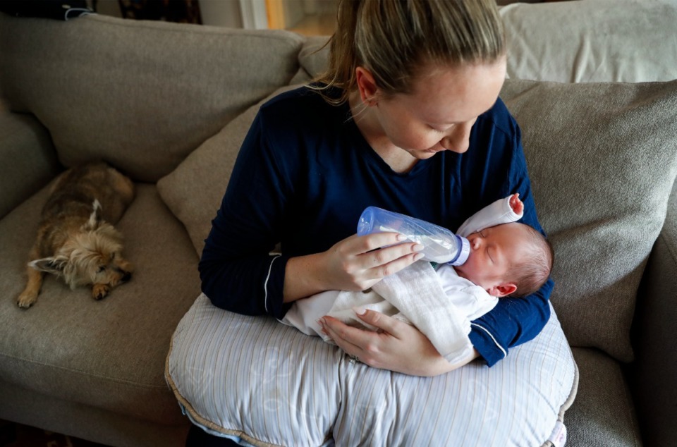 <strong>Mother Selden Sarinoglu fed newborn son, Hall Aydin Sarinoglu, in May 2022. Hall was born more than a month premature.</strong> (Mark Weber/The Daily Memphian)