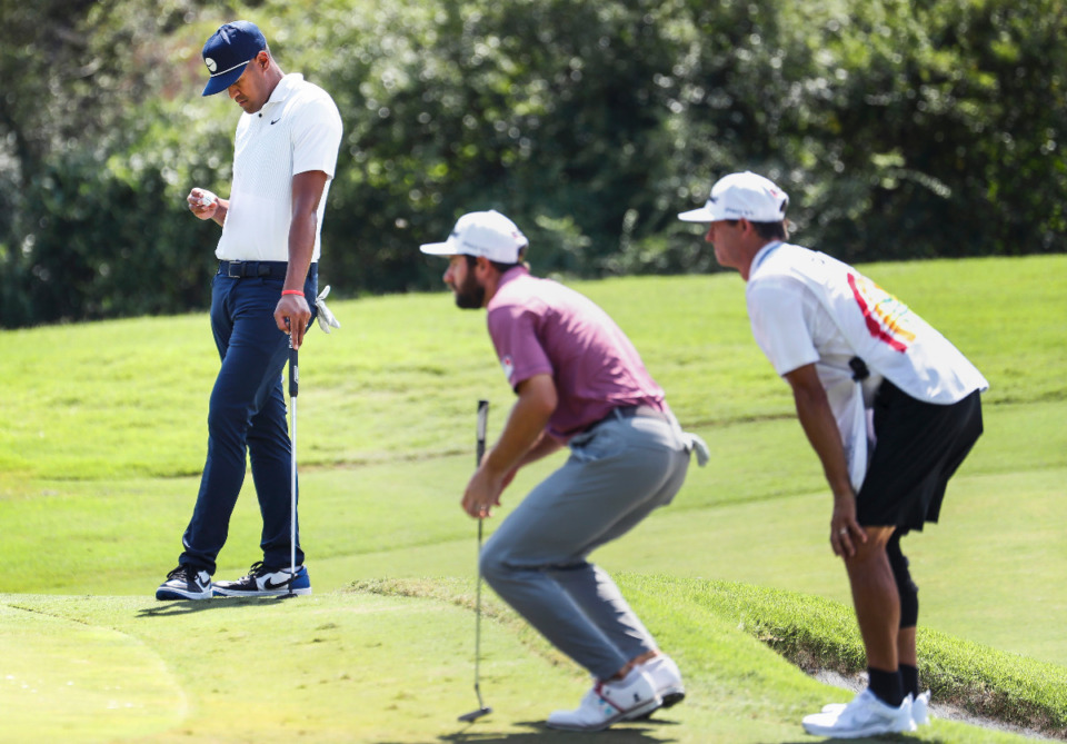 <strong>PGA golfer Tony Finau ponders his putt on the 8th hole during second round action of the FedEx St. Jude Championship on Friday, August 12, 2022.</strong> (Mark Weber/The Daily Memphian)