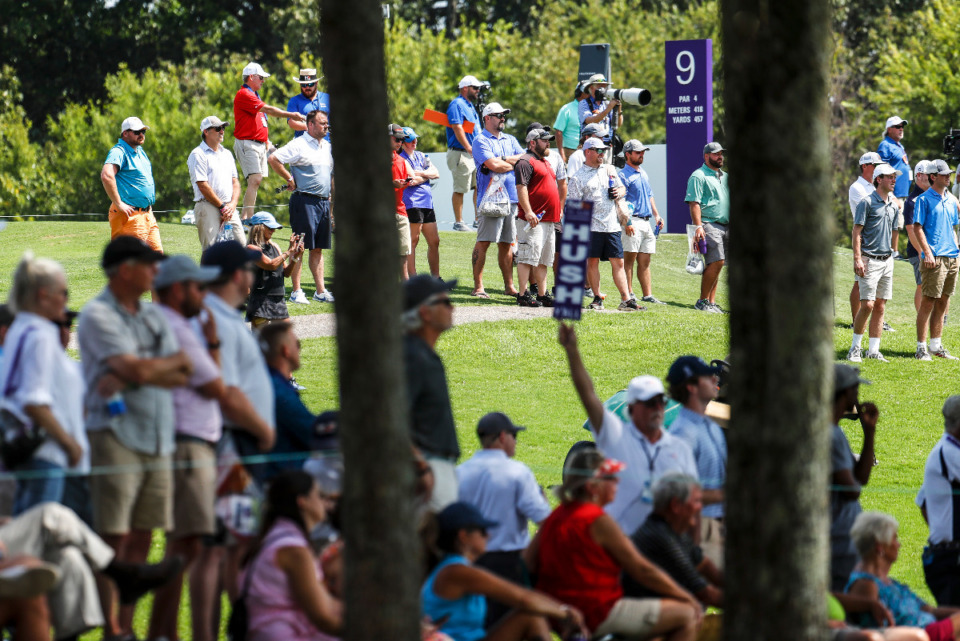 <strong>Fans watch the action on the 8th green during second round action of the FedEx St. Jude Championship on Friday, August 12, 2022.</strong> (Mark Weber/The Daily Memphian)