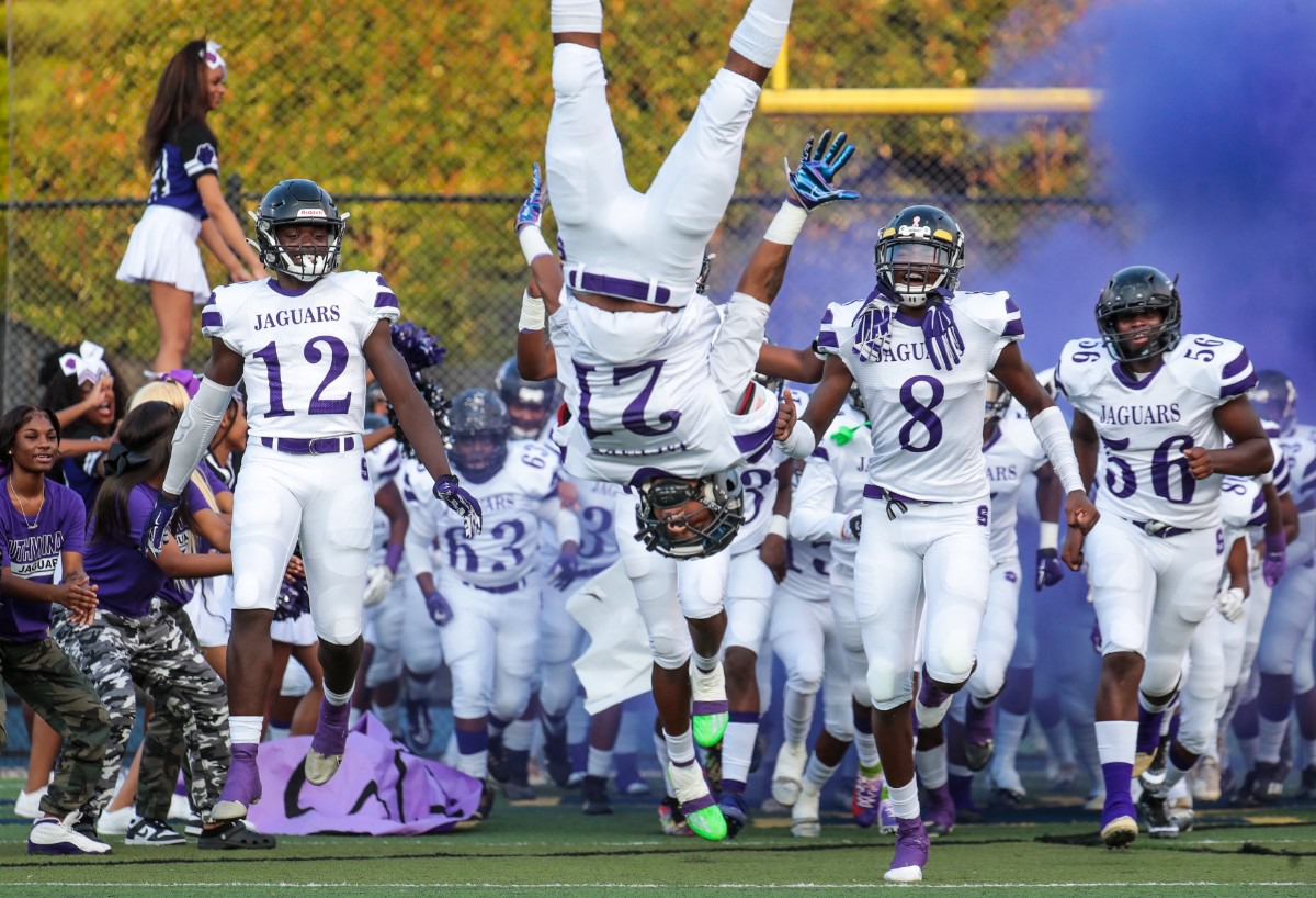 <strong>Southwind players show team spirit before the game against Lausanne on Aug. 19, 2022.</strong> (Patrick Lantrip/The Daily Memphian)