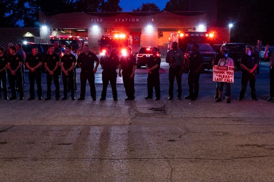 <strong>The Memphis Fire Department&rsquo;s Sea of Red procoession ended at Fire Station 8 on Mississippi Boulevard.</strong> (Brad Vest/Special to The Daily Memphian)