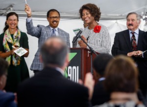 <strong>Federal Transit administrator Nuria Fernandez (middle) is applauded as she announces $76.3 million in federal funding through grants for MATA programs on Wednesday, August 24, 2022.</strong> (Mark Weber/The Daily Memphian)