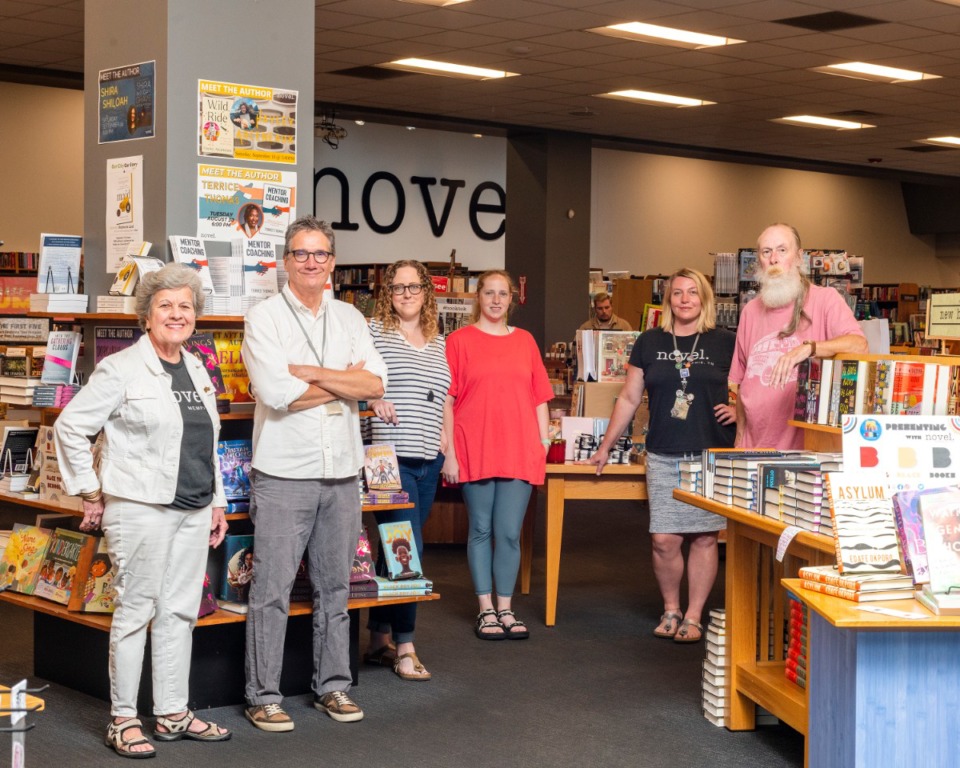 <strong>(From left) Joanne Van Zandt, Eddie Burton, Nicole Yasinsky, Megan Fortas, Kat Leache and Mark Frederick stand inside Novel. The group of employees have been working at Novel and have all seen the many changes it has gone through since the days of Davis Kidd Booksellers.</strong> (Houston Cofield/Special To The Daily Memphian)