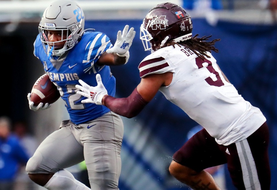 <strong>University of Memphis running back Brandon Thomas (22) rushed the ball during a game at Liberty Bowl Memorial Stadium against Mississippi State University.</strong> (Patrick Lantrip/The Daily Memphian file)