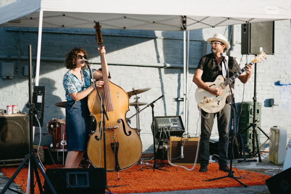 <strong>Amy LaVere and her band give a performance at the Rockwalk Festival at Edge Plaza in the Edge District on 901 Day.</strong> (Lucy Garrett/Special to The Daily Memphian)