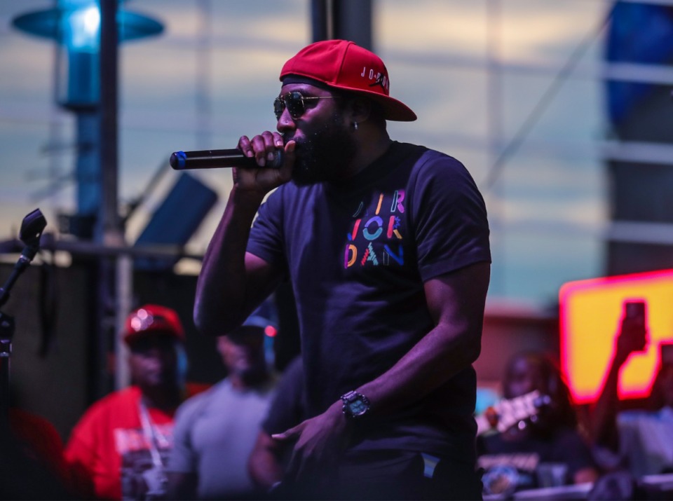 <strong>MJG performs during the 901 Day Grizz Bash held outside of FedExForum on Sept. 1, 2022.</strong> (Patrick Lantrip/Daily Memphian)