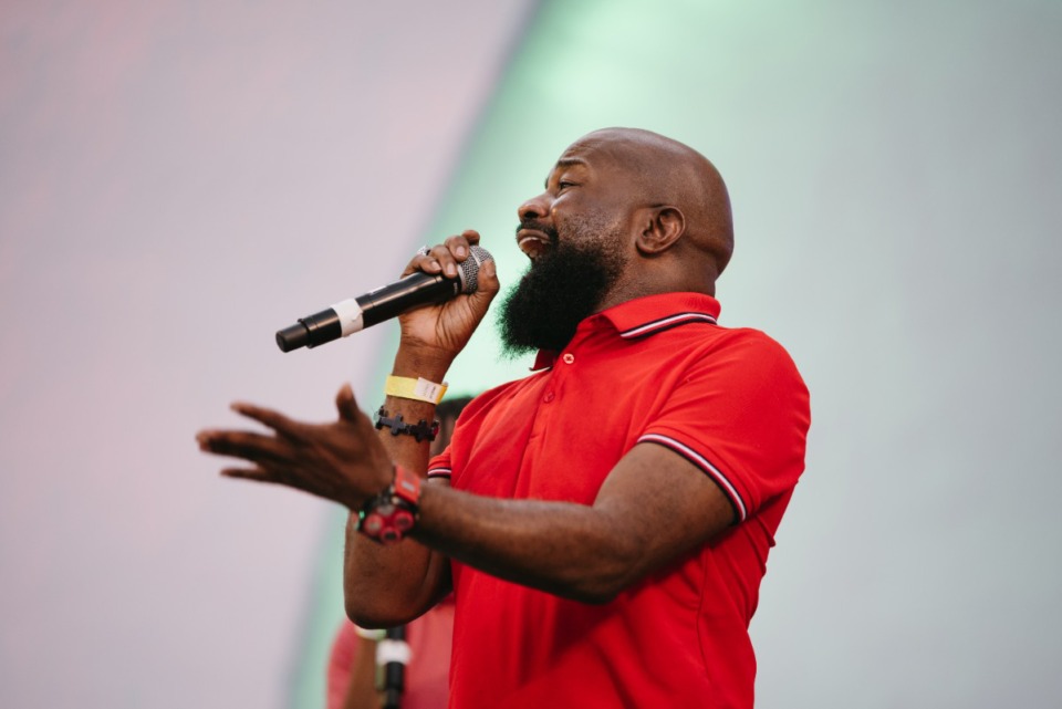 <strong>Gospel singer Stevenson Clark performs, Saturday, Sept.3,, 2022 at the WLOK Stone Soul Picnic at the Overton Park Shell.</strong> (Lucy Garrett/Special to The Daily Memphian)