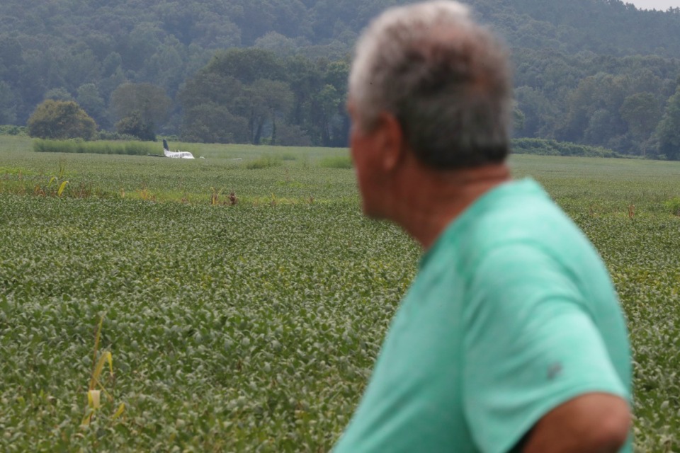 <strong>&ldquo;This was the best place it could have happened,&rdquo; Daniel Alsup said of the field near his home near Ripley, Miss., where the plane crash-landed Saturday, Sept. 3, 2022. </strong>(AP Photo/Nikki Boertman)