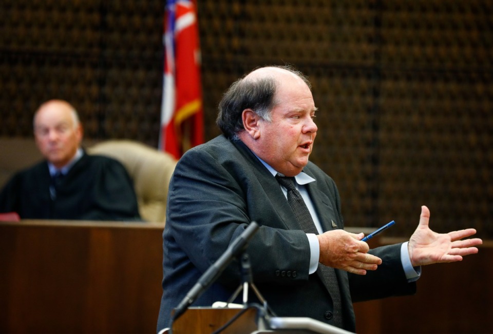 <strong>Lead prosecutor John Champion presents closing arguments during the retrial of Quinton Tellis in Batesville, Miss., on Sept. 30, 2018. Tellis was charged with burning 19-year-old Jessica Chambers to death on Dec. 6, 2014.</strong> (Mark Weber/AP file)