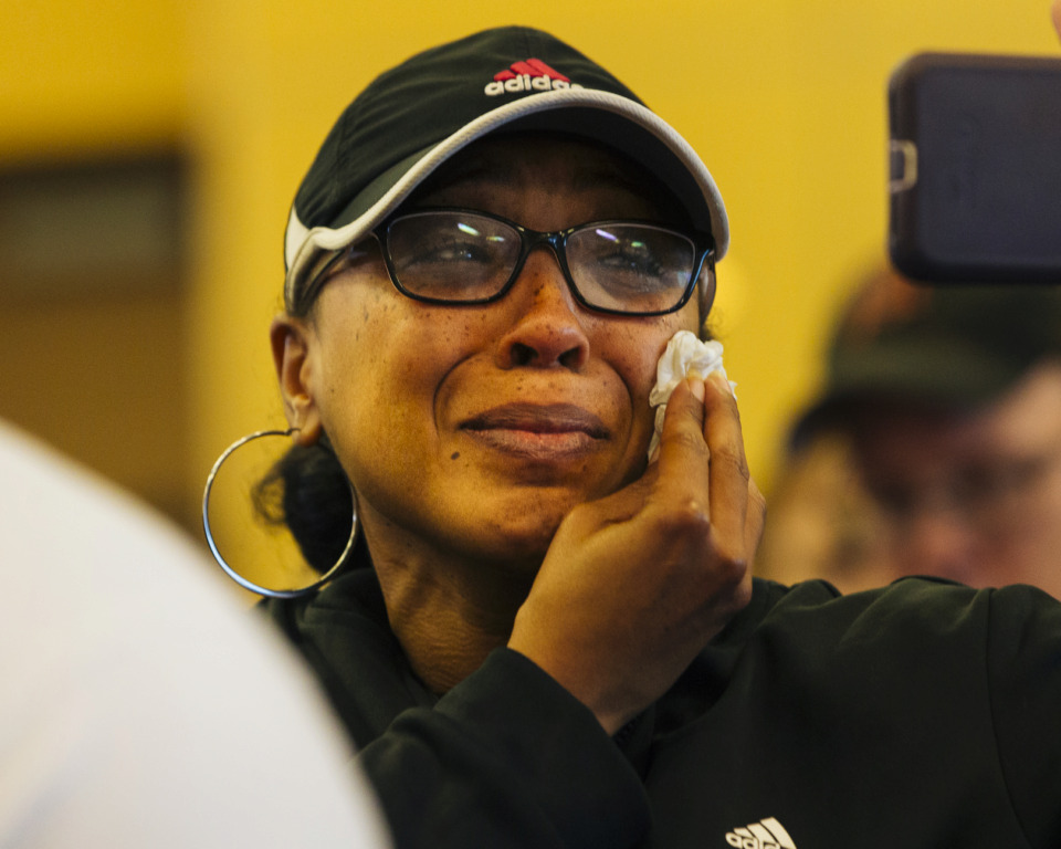 <strong>A spectator is overcome with emotion as the LeMoyne-Owen College Concert Choir sings at the National Civil Rights Museum on April 4, 2019. The choir&rsquo;s performance was part of the annual observance of King&rsquo;s 1968 assassination.</strong> (Ziggy Mack/Special to The Daily Memphian)