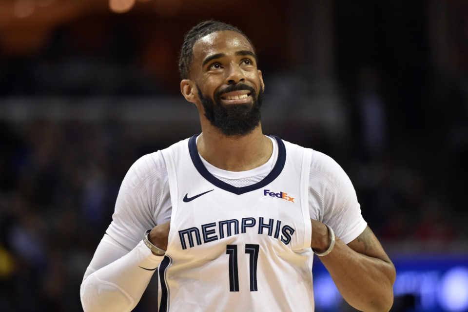 <span><strong>Memphis Grizzlies guard Mike Conley (11) stands on the court in the first half of an NBA basketball game against the Golden State Warriors Wednesday, March 27, 2019, in Memphis, Tenn. Conley passed Marc Gasol as the franchise's all-time scorer during the game.</strong> (AP Photo/Brandon Dill)</span>