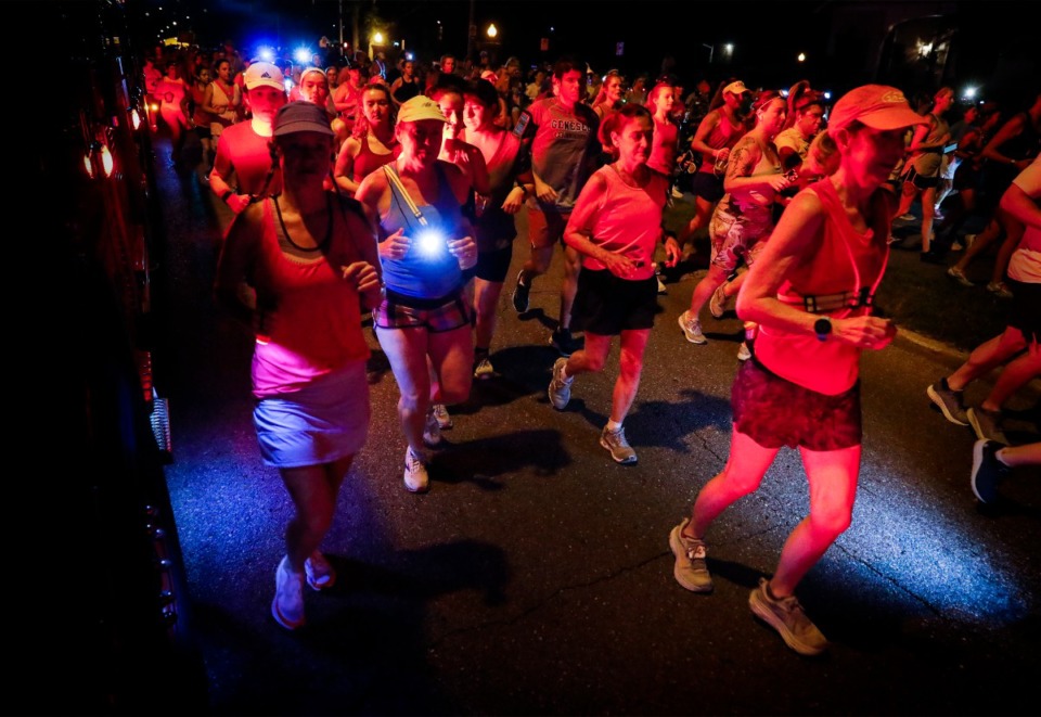 <strong>Runners, supporters and mourners attend the 4:20 a.m &ldquo;Let's Finish Liza's Run&rdquo; event on Friday, Sept. 9, 2022.</strong> (Mark Weber/The Daily Memphian)