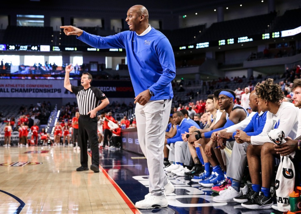 <strong>Tigers head coach Penny Hardaway directs his players from the sidelines against Houston on March 13, 2022, in the AAC Championship game in Fort Worth, Texas. Memphis will play its first exhibition on Oct. 23 against Christian Brothers University.</strong> (Mark Weber/The Daily Memphian file)