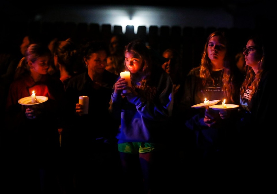 <strong>Runners, supporters and mourners attend the 4:30 a.m &ldquo;Let's Finish Liza's Run&rdquo; event on Friday, Sept. 9, 2022.</strong> (Mark Weber/The Daily Memphian)