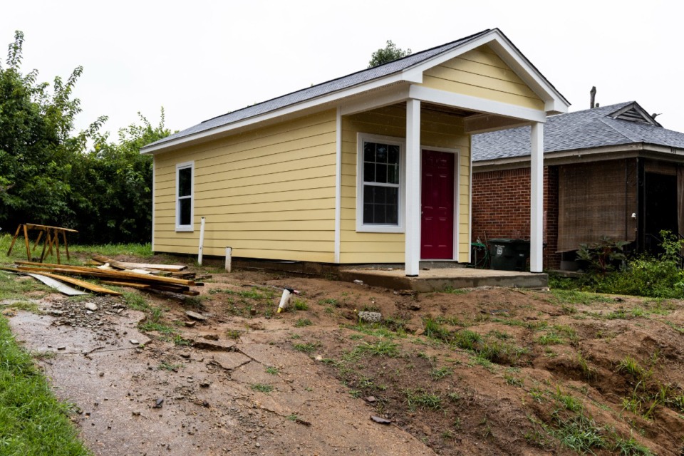<strong>Tracy Logan will soon be moving into a Homes for Hearts tiny house. Homes for Hearts builds tiny homes to help combat homelessness because the tiny homes are cheaper to build and more affordable for the people Homes for Hearts serves.</strong> (Brad Vest/Special to The Daily Memphian)
